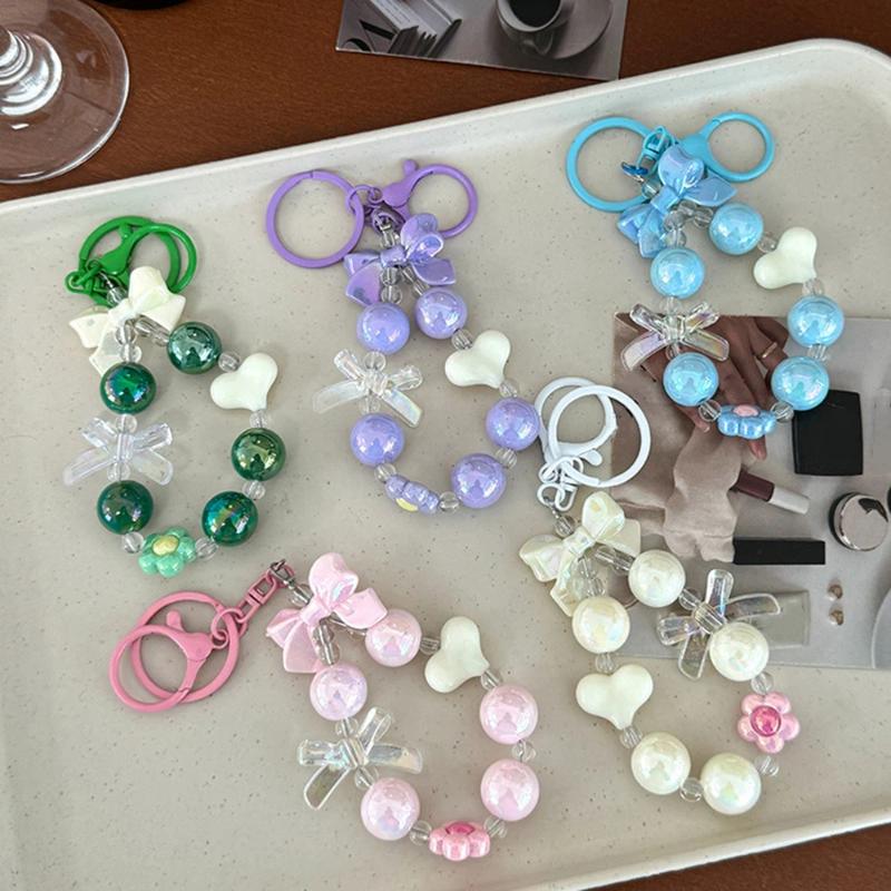 Phone Accessories For Teens - 新作キャンディカラー ハートボウ ビーズ付き携帯電話チェーン 1個入り かわいいカートゥーンフレッシュスタイル バックパックデコレーションチャーム