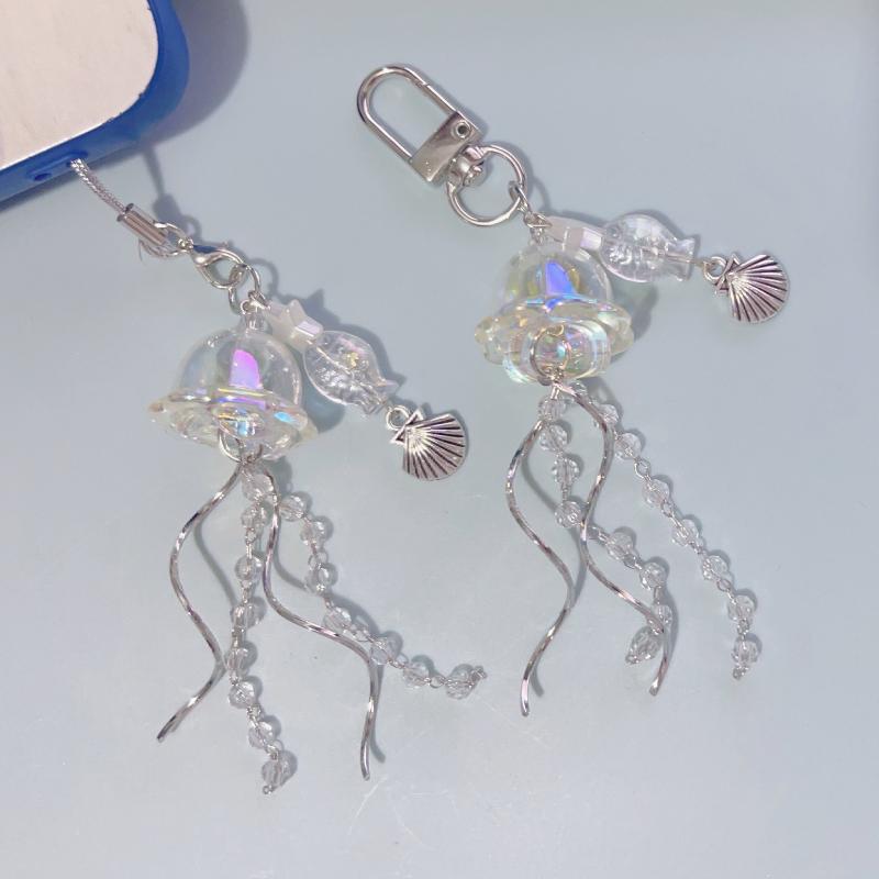 Phone Accessories For Teens - ビーズ付き携帯電話ストラップ スターシーシェル クラゲキーホルダー Y2Kオーシャンテーマアクセサリー 女の子とティーン向け