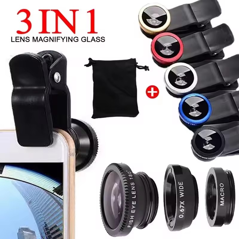 Lens Camera Clip - 3in1魚眼レンズ 0.67倍広角ズームレンズ 魚眼マクロレンズ カメラキット クリップ付き iPhone