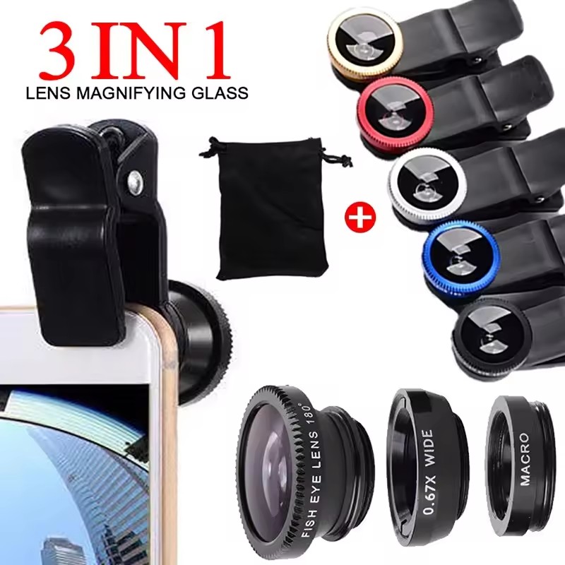 Lens Camera Clip - 3in1魚眼レンズ 0.67倍広角ズームレンズ 魚眼マクロレンズ カメラキット クリップ付き iPhone