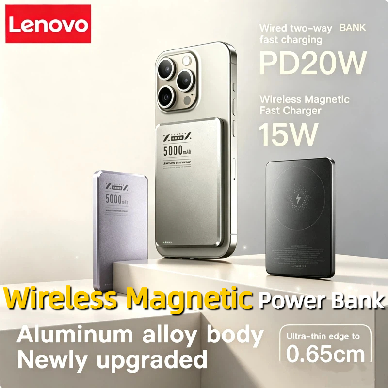 Power Bank Slim - Lenovo10000mAh超薄型磁気パワーバンクQi2ワイヤレスパワーバンク急速充電ポータブル外部バッテリー磁気式iPhone対応
