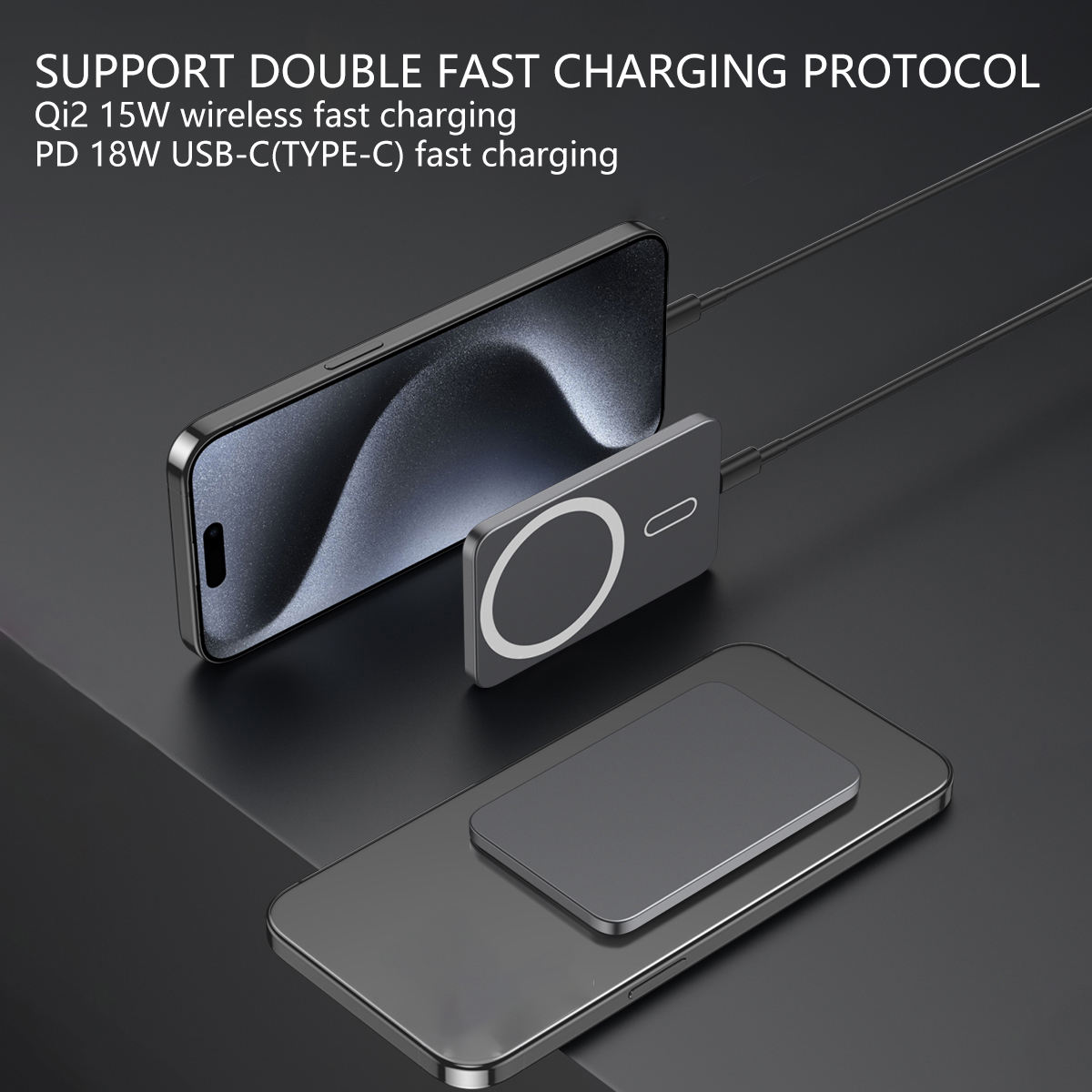 Power Bank Slim - 多機能超薄型磁気ワイヤレスモバイルバッテリー 10000mAh 急速充電 ポータブル屋外充電器