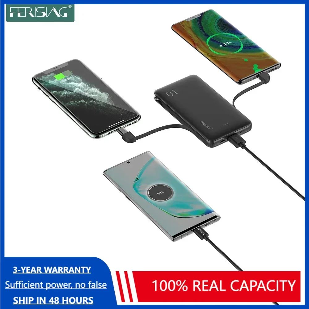 Power Bank Slim - FERISING 3IN1 10000mAh パワーバンクスリム USB Powerbank