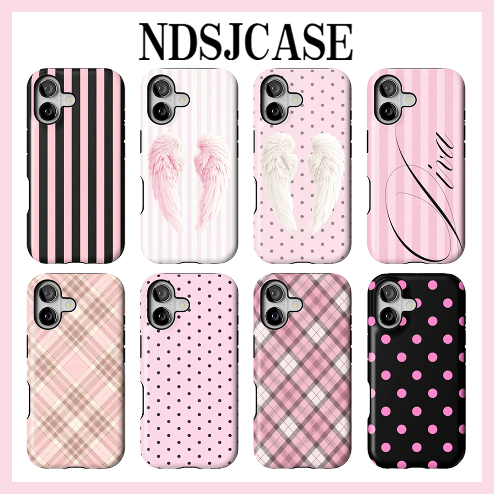 Phone Accessories Iphone - 高級感あふれる格子柄ウィングポルカストライプ柄iPhoneケース（iPhone 17、16、15、14、13、12、11、X、Air、Pro、Max、Plus対応）高級二重構造背面カバー