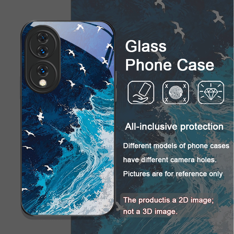 夏のビーチ、青い海の波柄プリント強化ガラス製スマホケース H - Huawei Nova 12 のレビューと価格