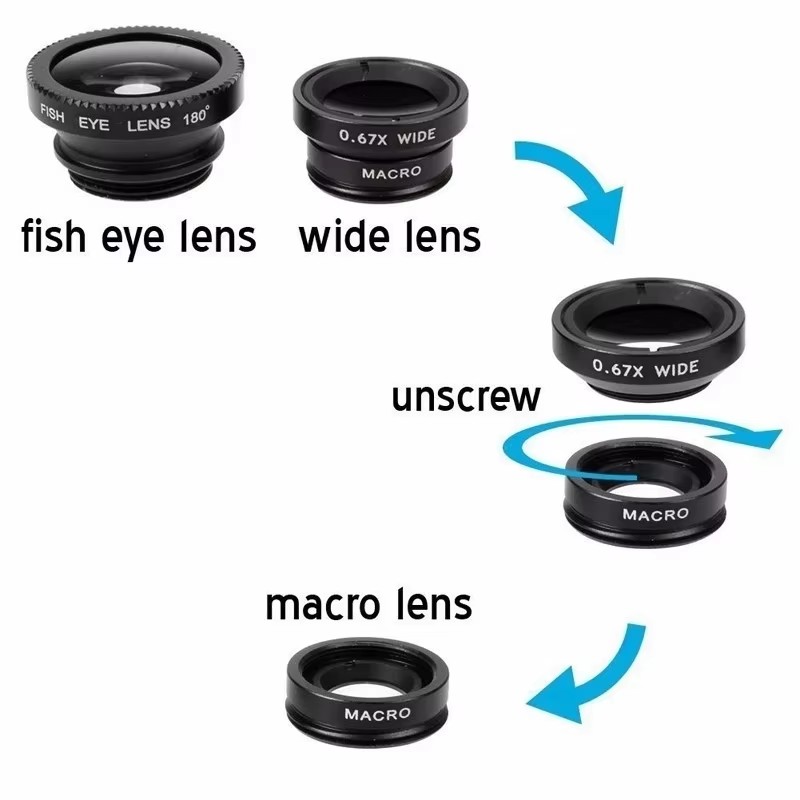 3in1魚眼レンズ 0.67倍広角ズームレンズ 魚眼マクロレ - Lens Camera Clip のレビューと価格