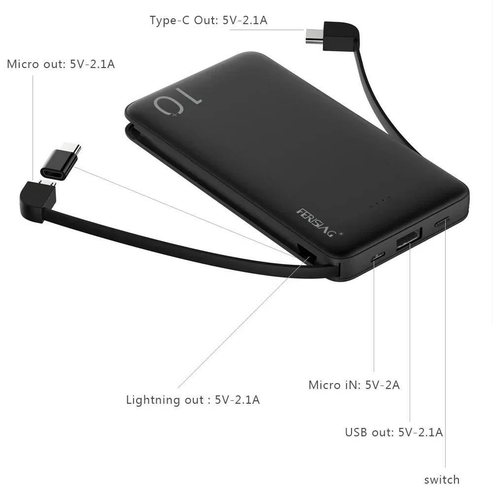 FERISING 3IN1 10000mAh パワーバンクス - Power Bank Slim のレビューと価格