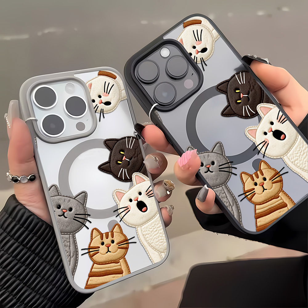 可愛いフェイク刺繍猫柄iPhoneケース iPhone 15 - Phone Accessories Iphone のレビューと価格