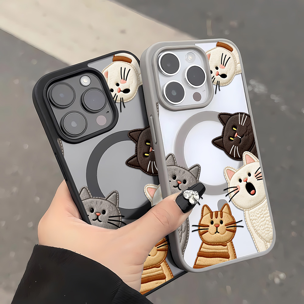 可愛いフェイク刺繍猫柄iPhoneケース iPhone 15 - Phone Accessories Iphone のレビューと価格