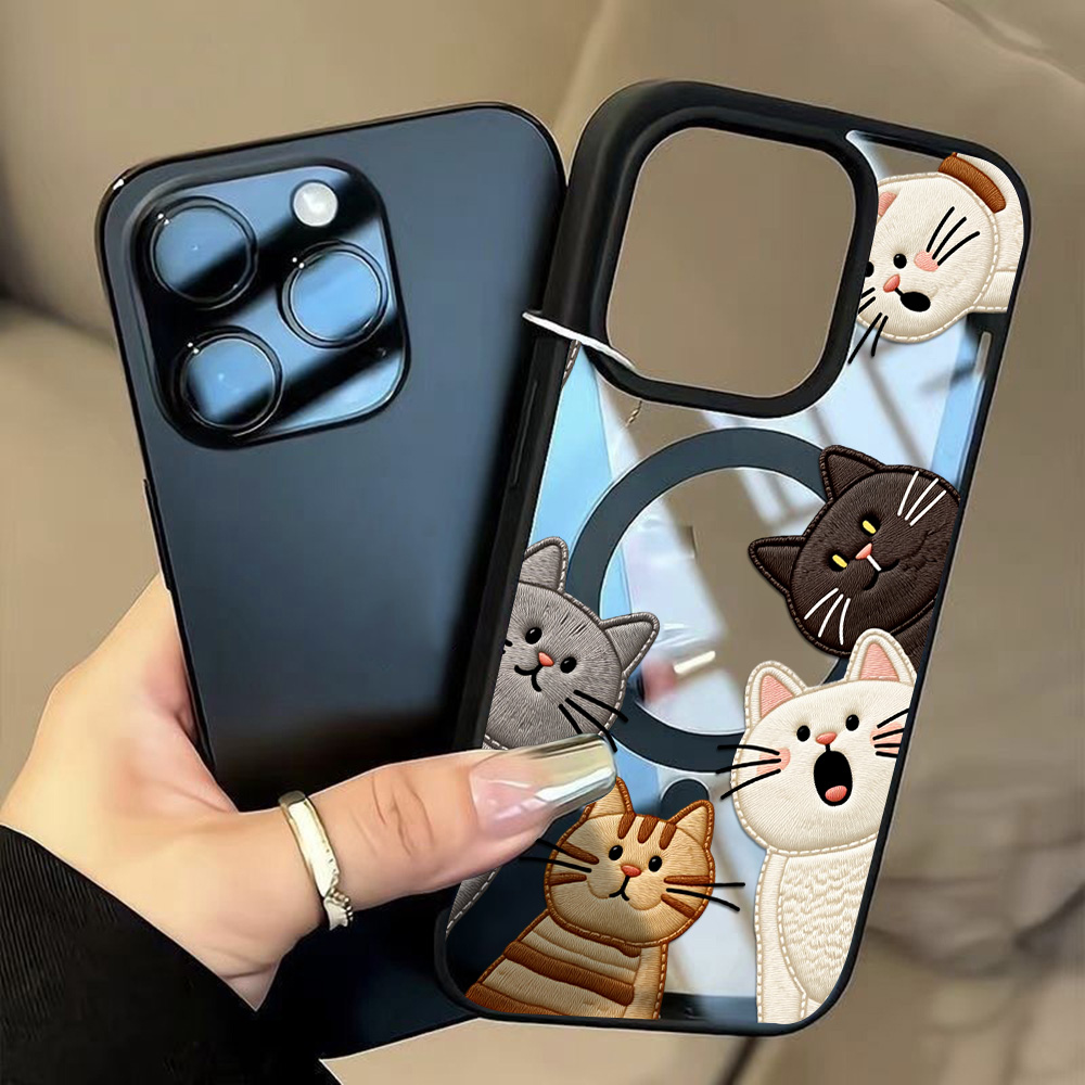 可愛いフェイク刺繍猫柄iPhoneケース iPhone 15 - Phone Accessories Iphone のレビューと価格